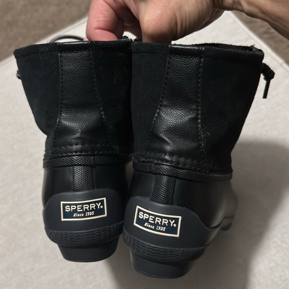 Sperry Duck Boots-Sz 8-All Black-Suede Uppers-Leather Laces-Side Zippers - Picture 10 of 16
